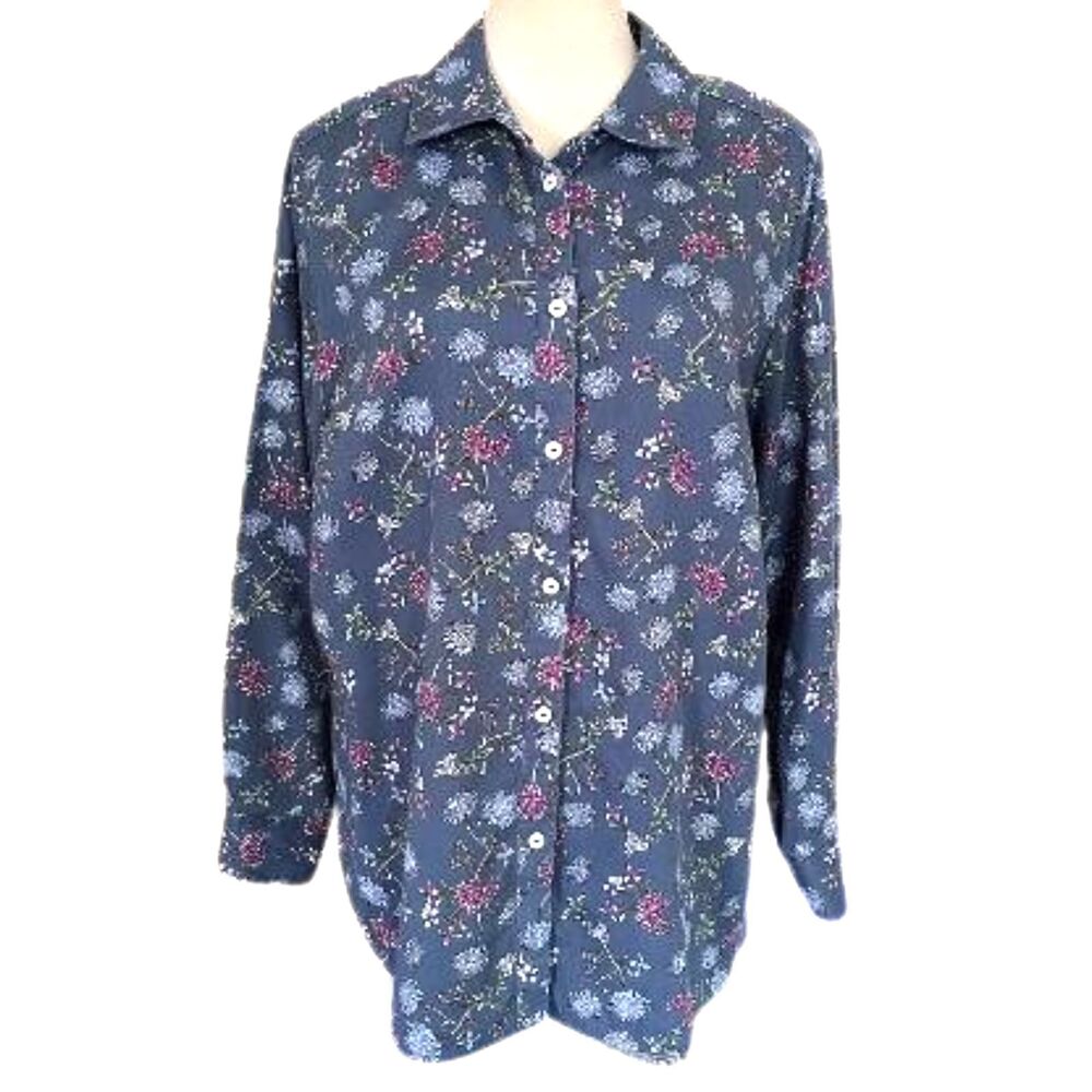 Foxcroft NYC 100% Cotton Floral Up Down Long Sleeve Shirt Size 14W